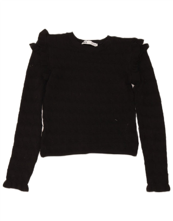 Zara Womens Crop Boat Neck Jumper Pull UK 8 Petit Noir Polyester