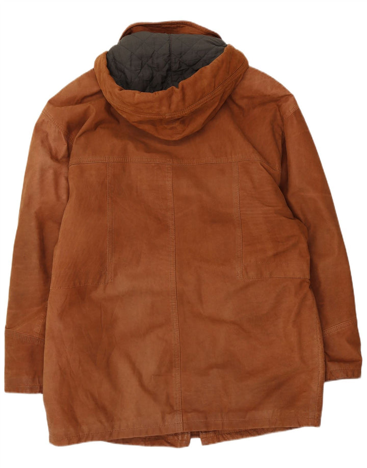 manteau en cuir à capuche vintage pour hommes IT 50 grand cuir marron