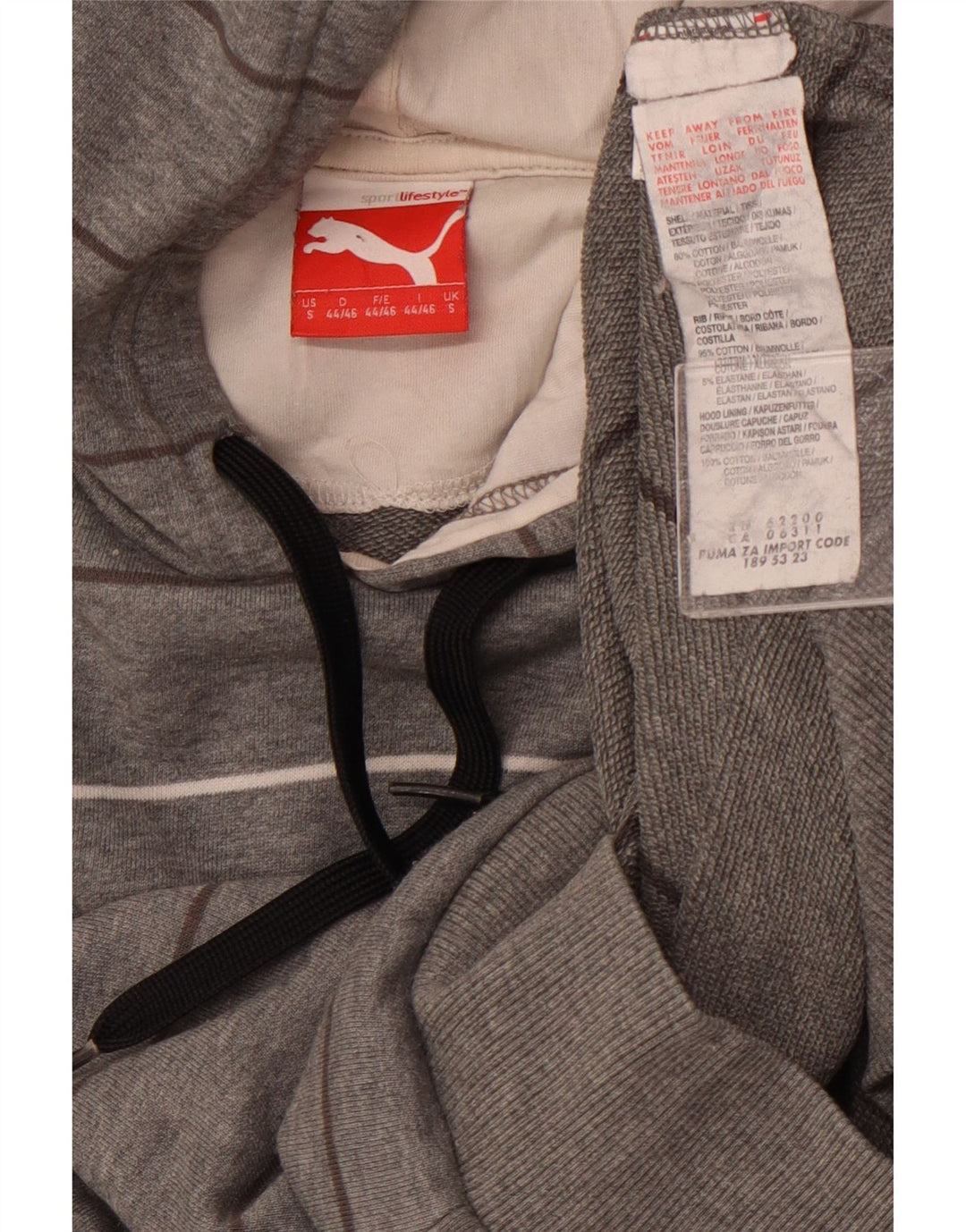 Puma Pull à capuche pour homme en coton rayé gris Small