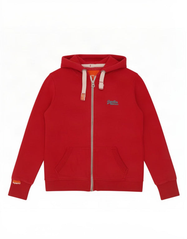 Superdry Pull à capuche zippé pour femme UK 10 Small Rouge Coton