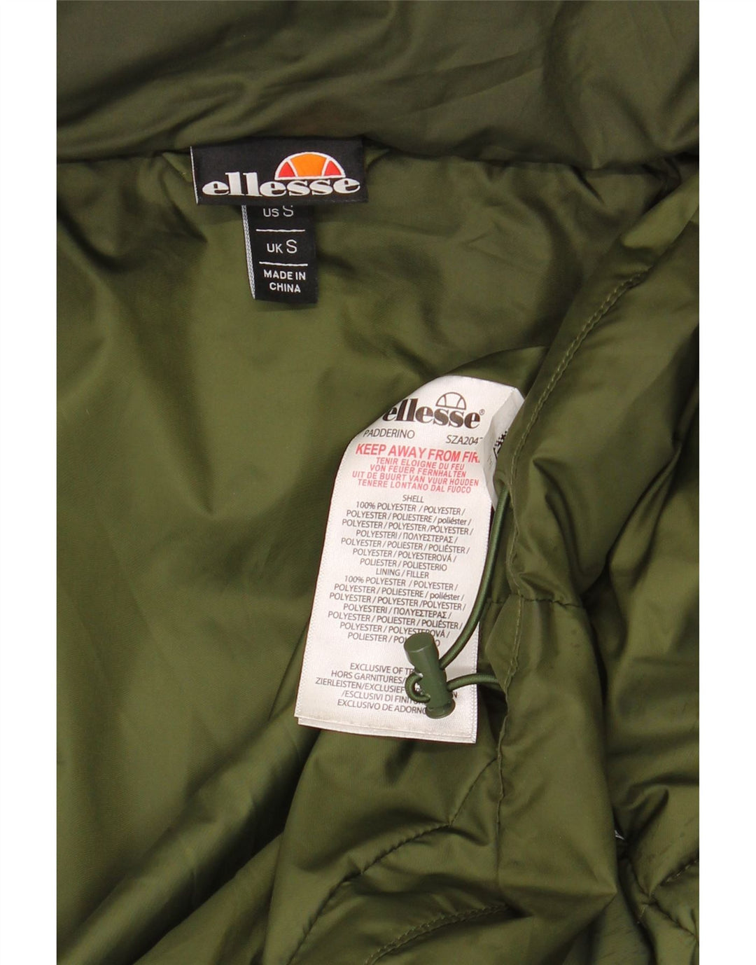 ELLESSE Veste matelassée à capuche pour homme UK 36 Small Vert Polyester