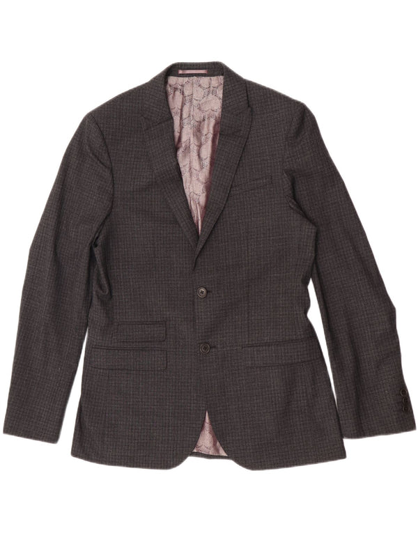 Ted Baker Veste blazer à 2 boutons pour homme, coupe régulière, UK 40, grand carreaux gris