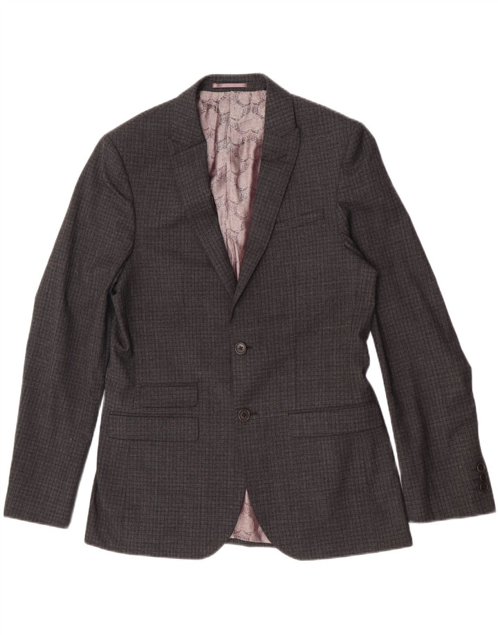 Ted Baker Veste blazer à 2 boutons pour homme, coupe régulière, UK 40, grand carreaux gris
