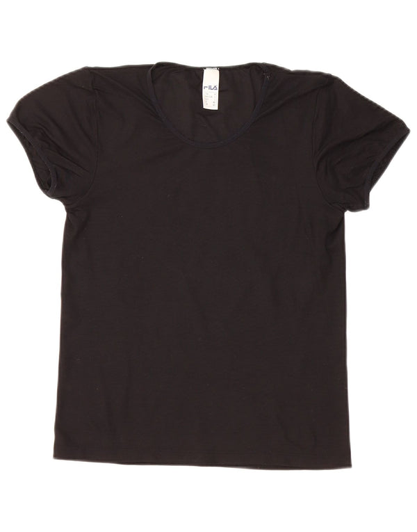 FILA Femme T-Shirt Top UK 14 Large Noir Polyamide