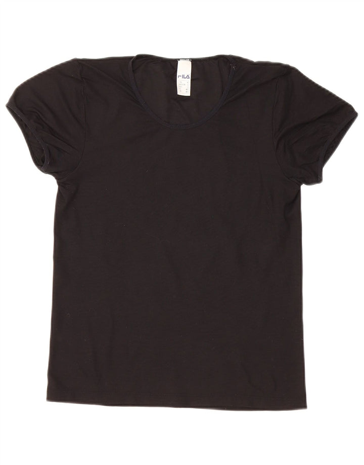 FILA Femme T-Shirt Top UK 14 Large Noir Polyamide