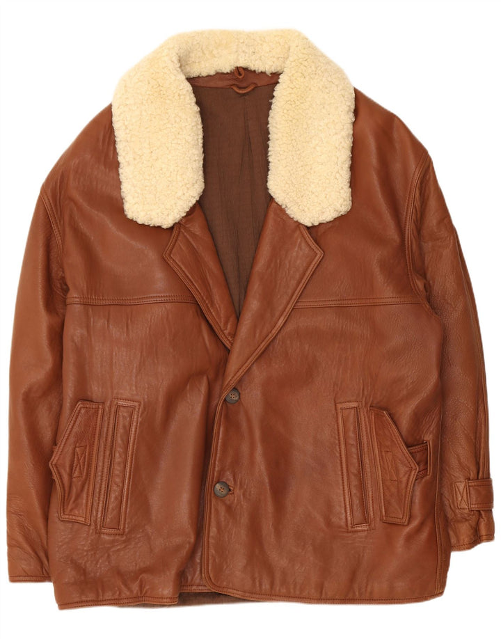 veste en cuir homme vintage UK 40 Grand colorblock brun