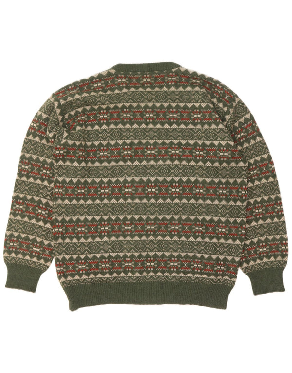 Silvy Pull col rond pour homme IT 52 Large Vert Fair Isle