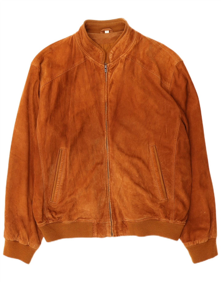 VINTAGE Veste Bomber En Daim Homme IT 54 2XL Cuir Beige