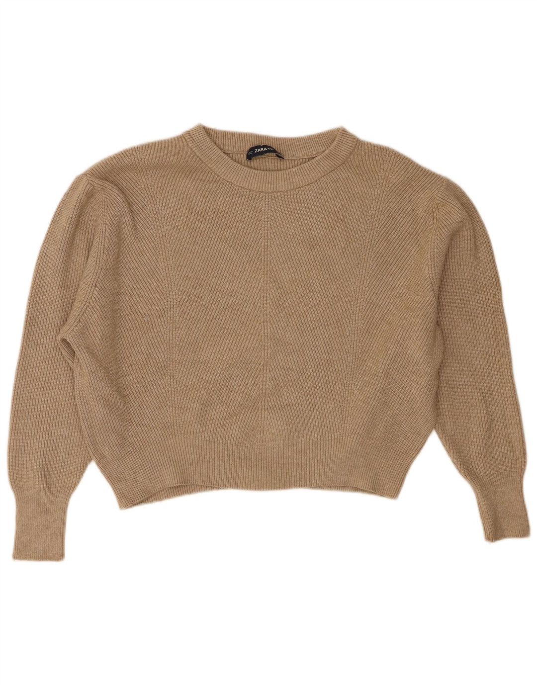 Zara Pull court surdimensionné à col bateau pour femme UK 14 Marron moyen