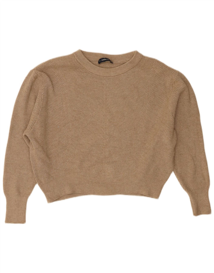 Zara Pull court surdimensionné à col bateau pour femme UK 14 Marron moyen