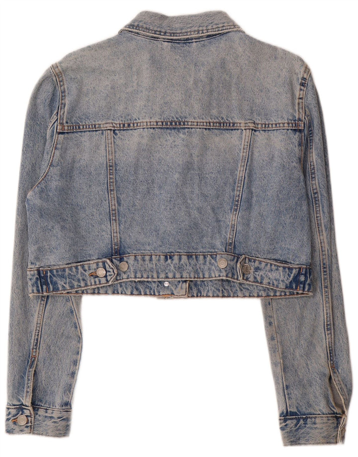 Zara Womens Crop Denim Jacket UK 16 Grand Bleu Coton