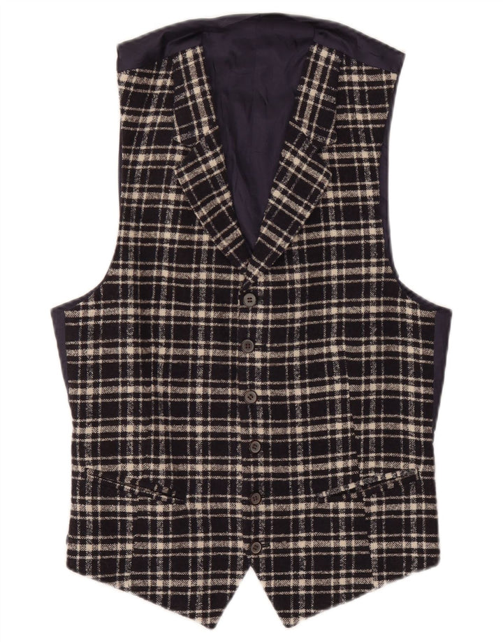 Gilet homme vintage Petite laine à carreaux bleu marine