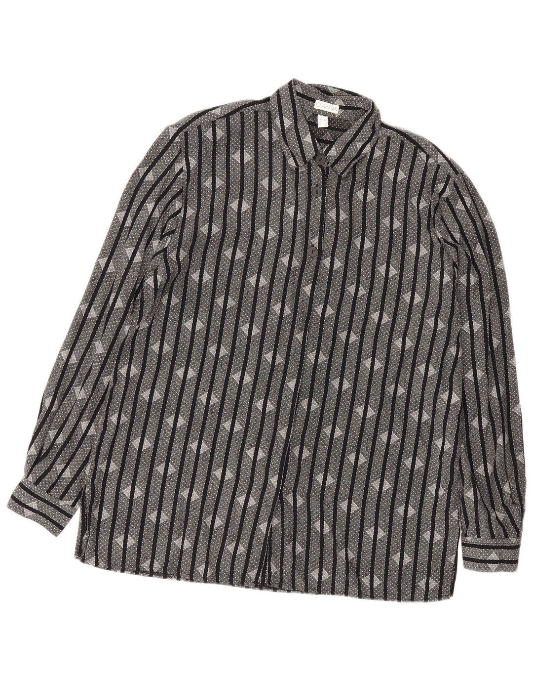 chemise femme vintage UK 16 Grand Noir Rayé