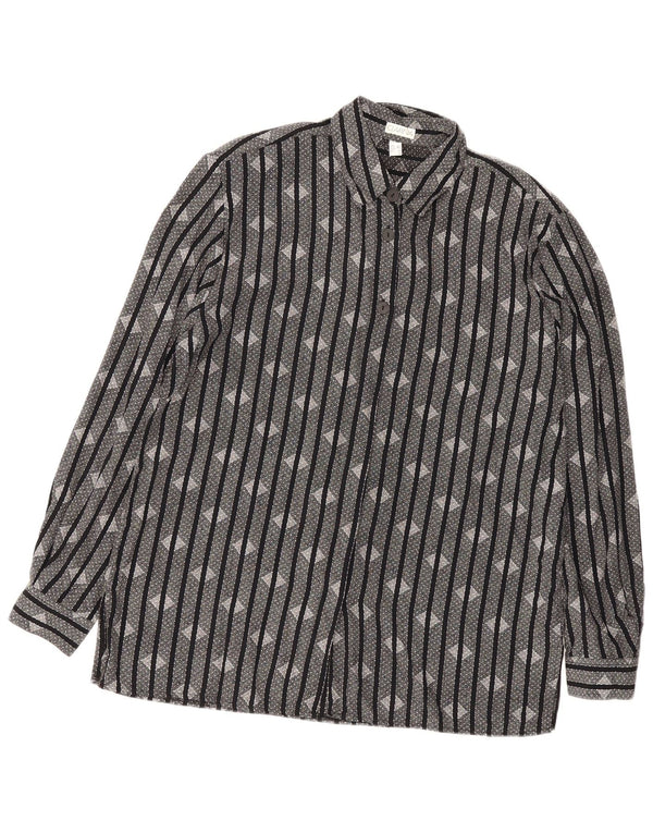 chemise femme vintage UK 16 Grand Noir Rayé