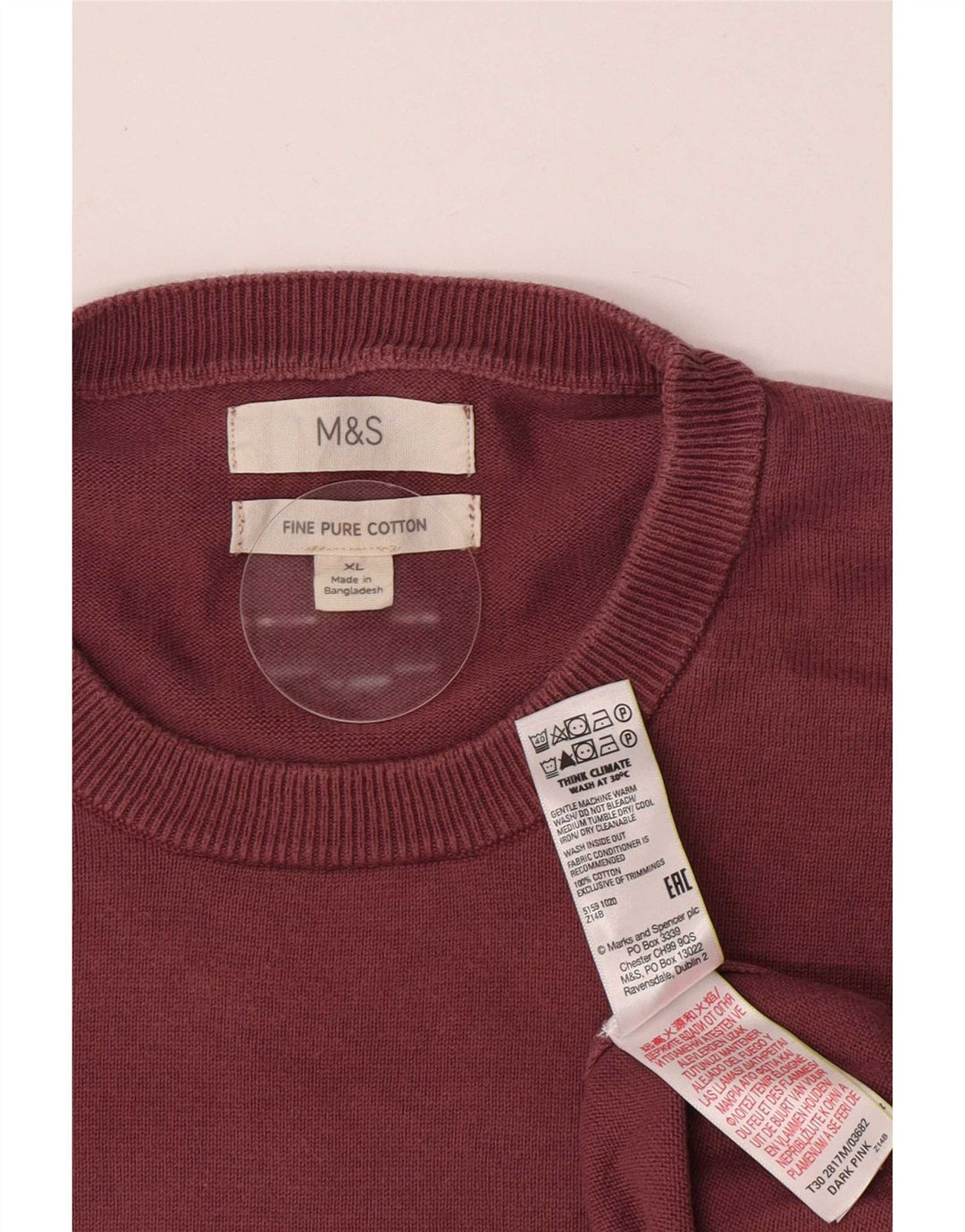 Marks & Spencer Pull col rond pour homme XL en coton rose