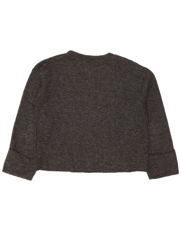 Zara Pull court surdimensionné à col bateau pour femme UK 10 Petit Noir