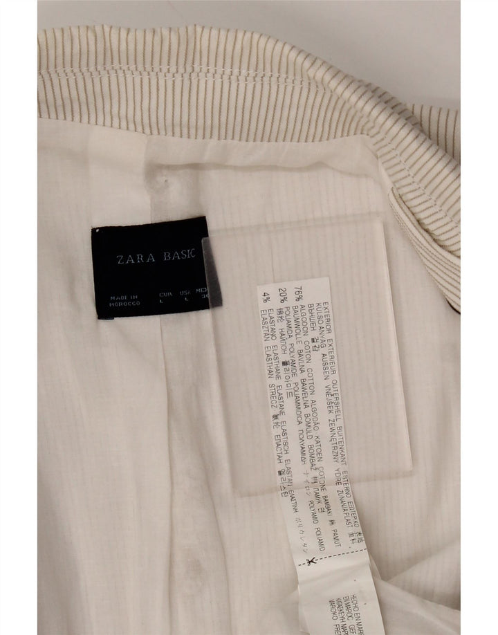 Zara Womens 1 Button Blazer Jacket UK 14 Large Off White Pinstripe Coton