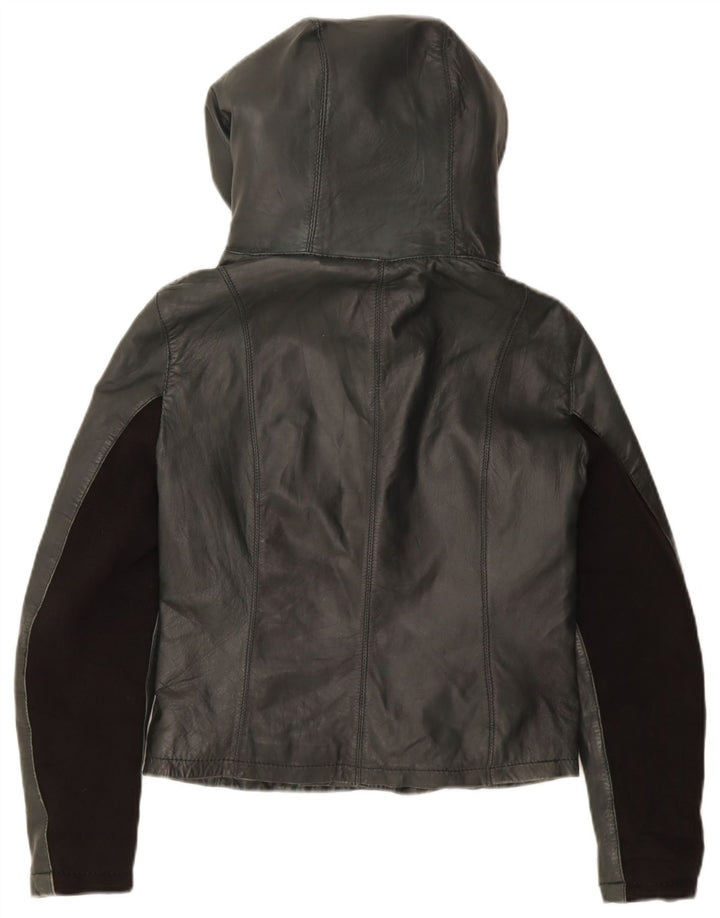XETRA Veste en cuir à capuche courte pour femme UK 12 Noir moyen