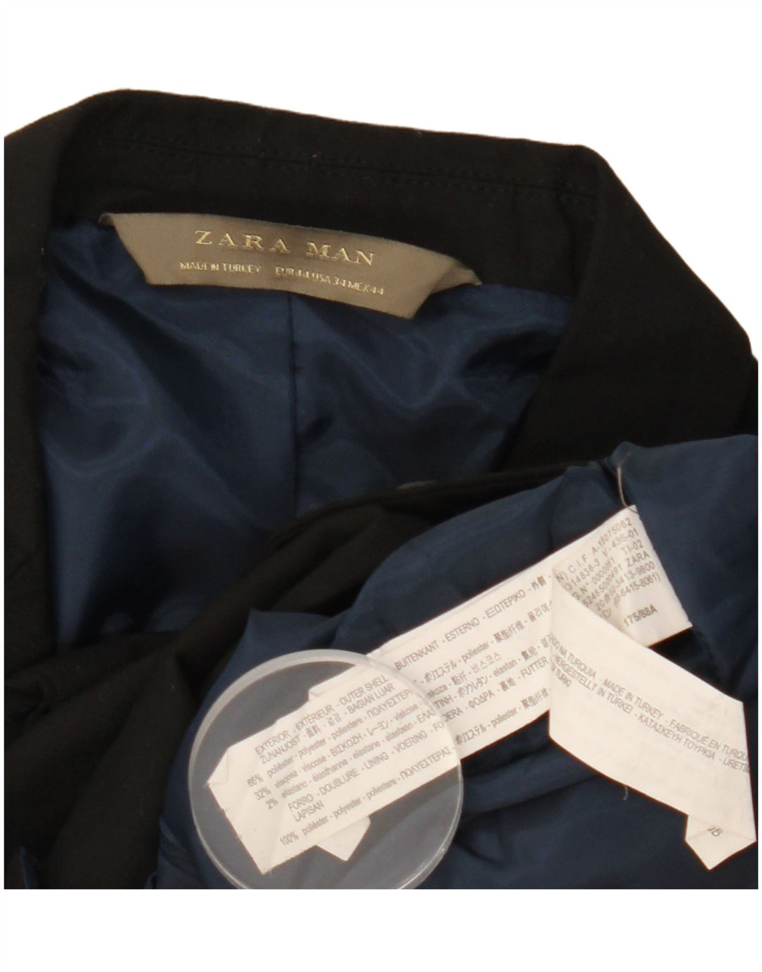 Zara Veste Blazer 2 Boutons Homme EU 44 XS Noir Polyester
