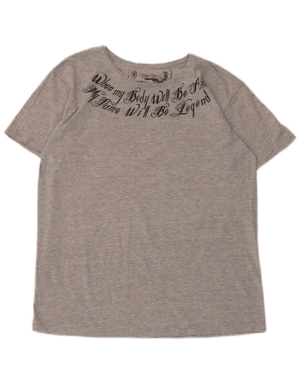 vintage Womens Graphic T-Shirt Top UK 14 Polyester moucheté gris moyen