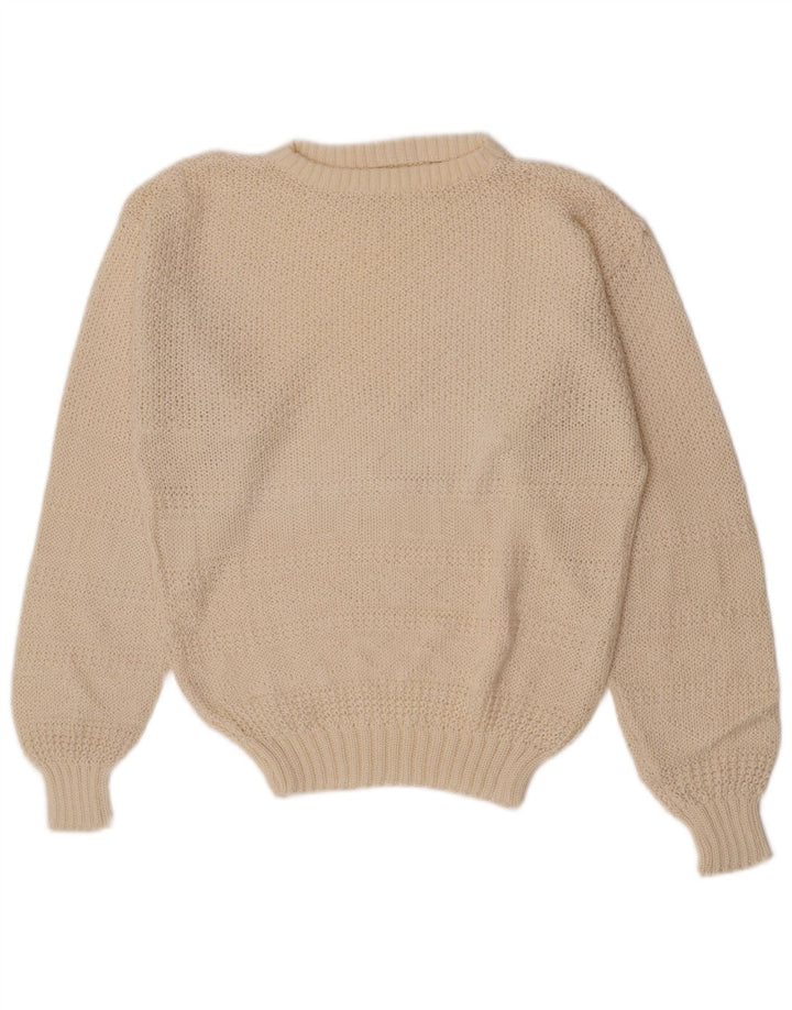 vintage Femmes Regular Fit Crew Neck Jumper Pull UK 12 Moyen Off White