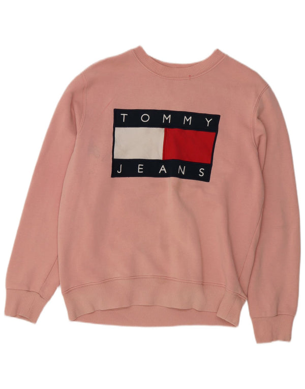 TOMMY HILFIGER Sweat-shirt graphique pour femme UK 14 Coton rose moyen