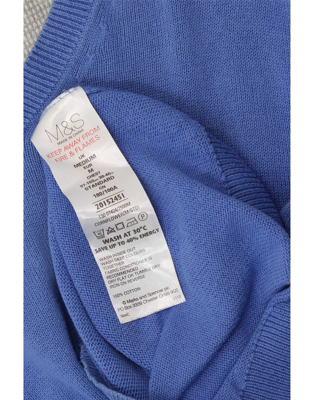Marks & Spencer Pull Col V Homme Bleu Moyen Coton
