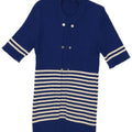vintage Womens Crew Neck Jumper Pull UK 12 Bleu Moyen Rayé