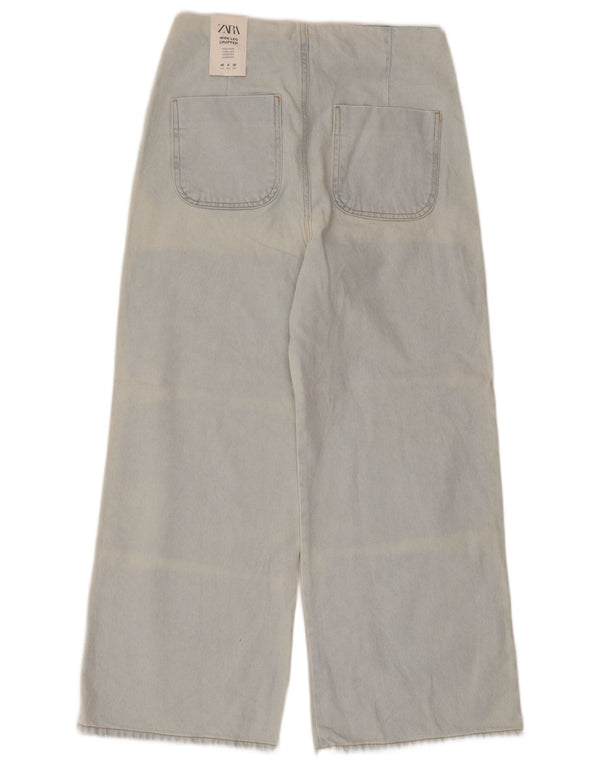 Zara Jean court à jambe large délavé à l'acide pour femme EU 40 Medium W30 L26 Bleu Coton