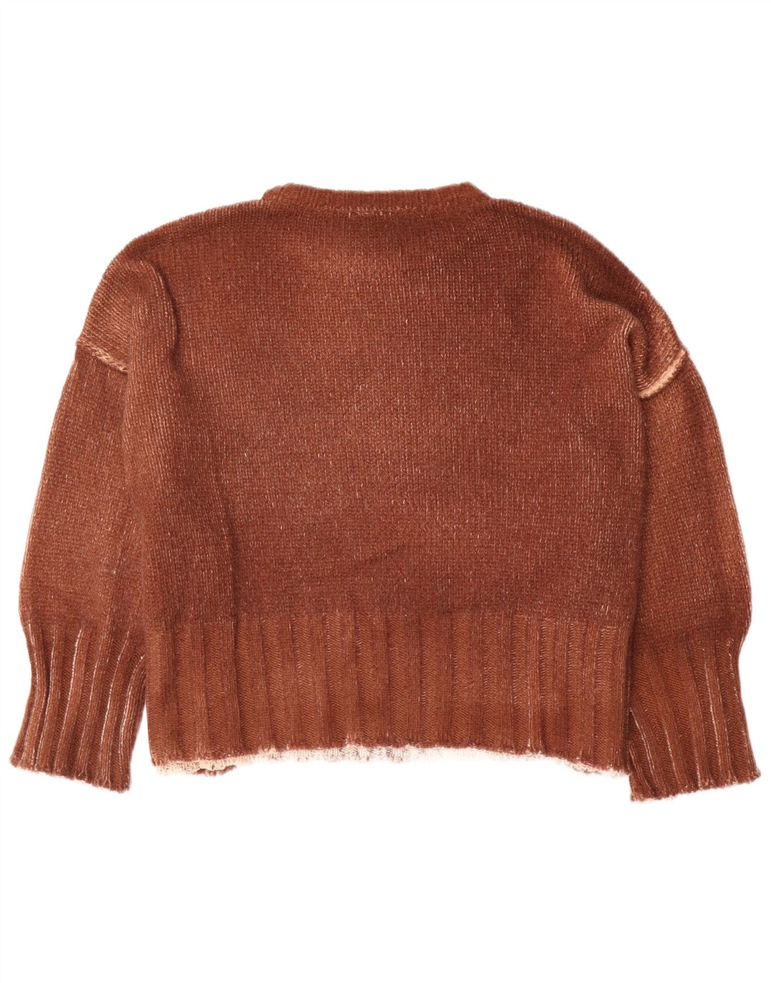 vintage Femmes Oversize Crew Neck Jumper Pull UK 10 Petit Brown Tie Dye