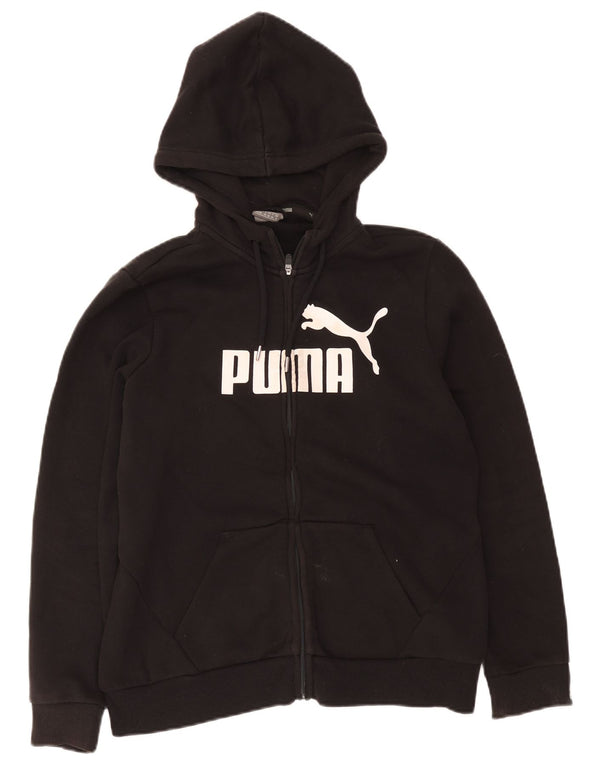 Puma Pull à capuche zippé graphique pour femme UK 16 Large Noir Coton