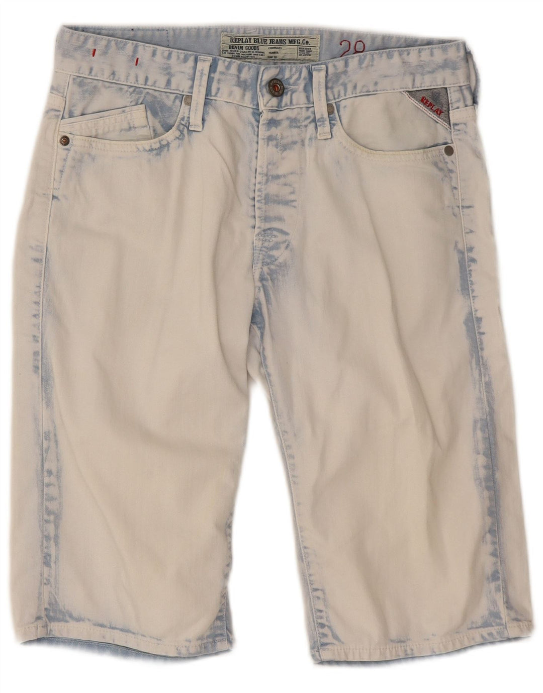 Replay Bermuda En Denim Délavé À L'acide W28 Homme Bleu Moyen Coton