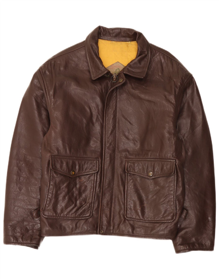 veste en cuir homme vintage IT 50 Grand cuir marron