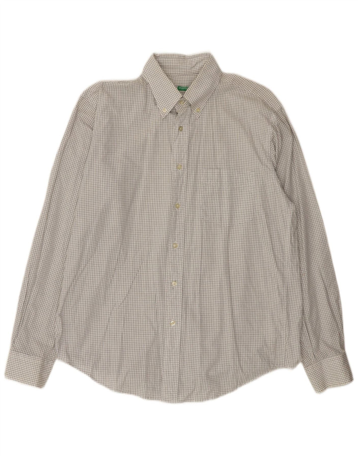 Benetton Chemise À Carreaux Blanc Moyen Homme