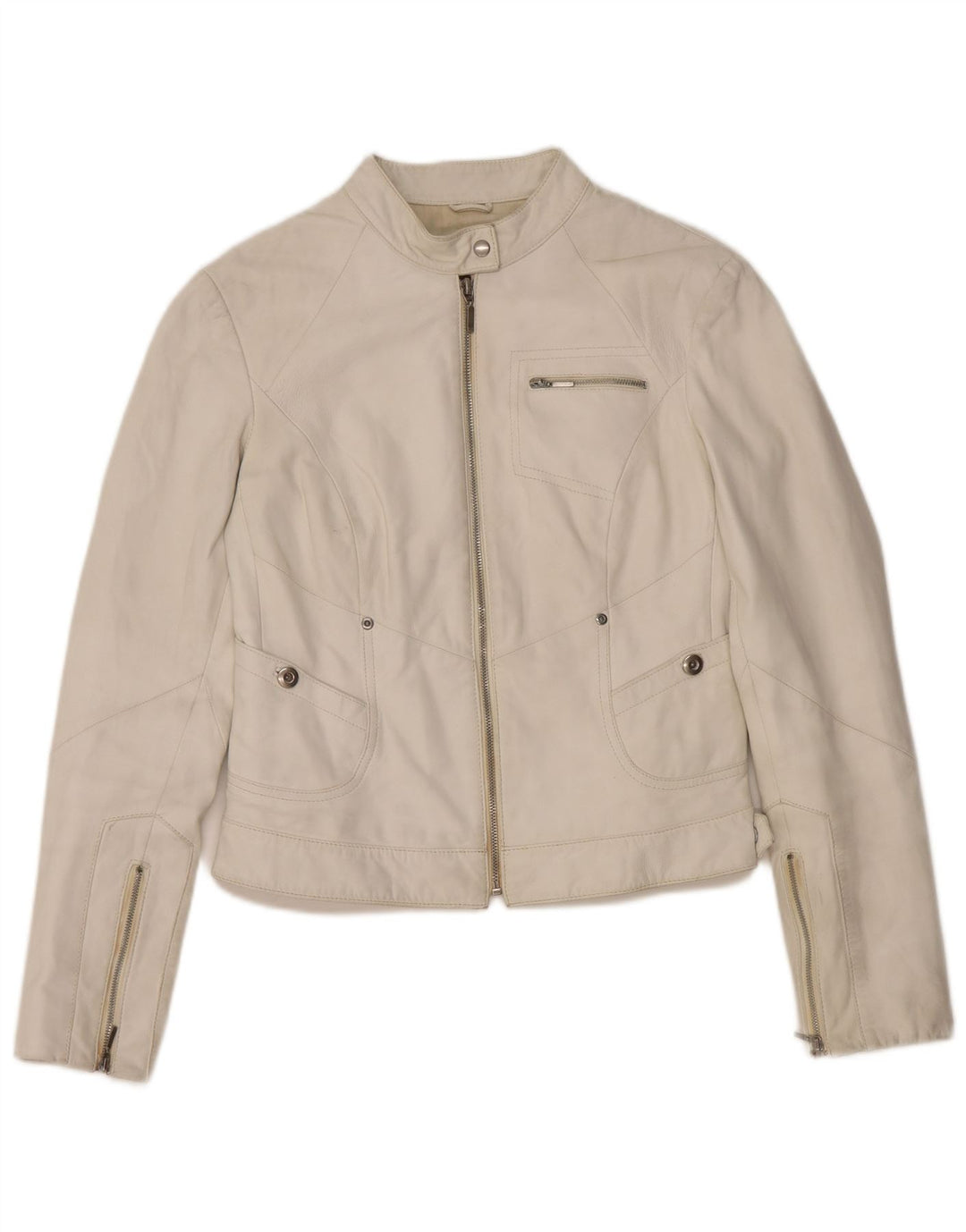 Conbipel Blouson Motard En Cuir Femme IT 42 Cuir Blanc Moyen
