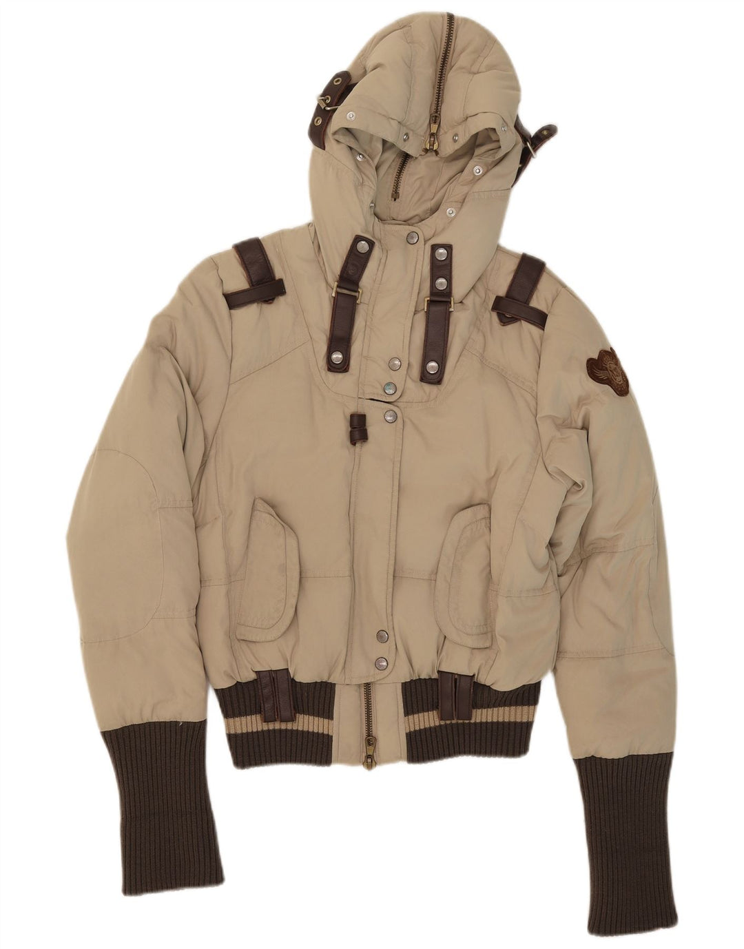 Frankie Morello Veste matelassée à capuche pour femme IT 42 Small Beige Polyester