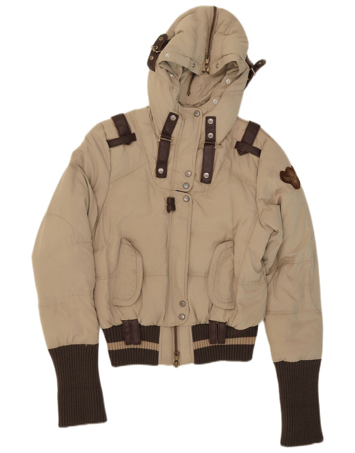 Frankie Morello Veste matelassée à capuche pour femme IT 42 Small Beige Polyester