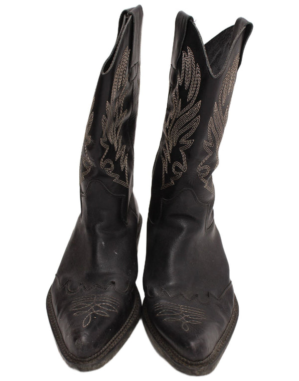 vintage Mens Graphic Leather Cowboy Boots UK Taille 9 Noir Western