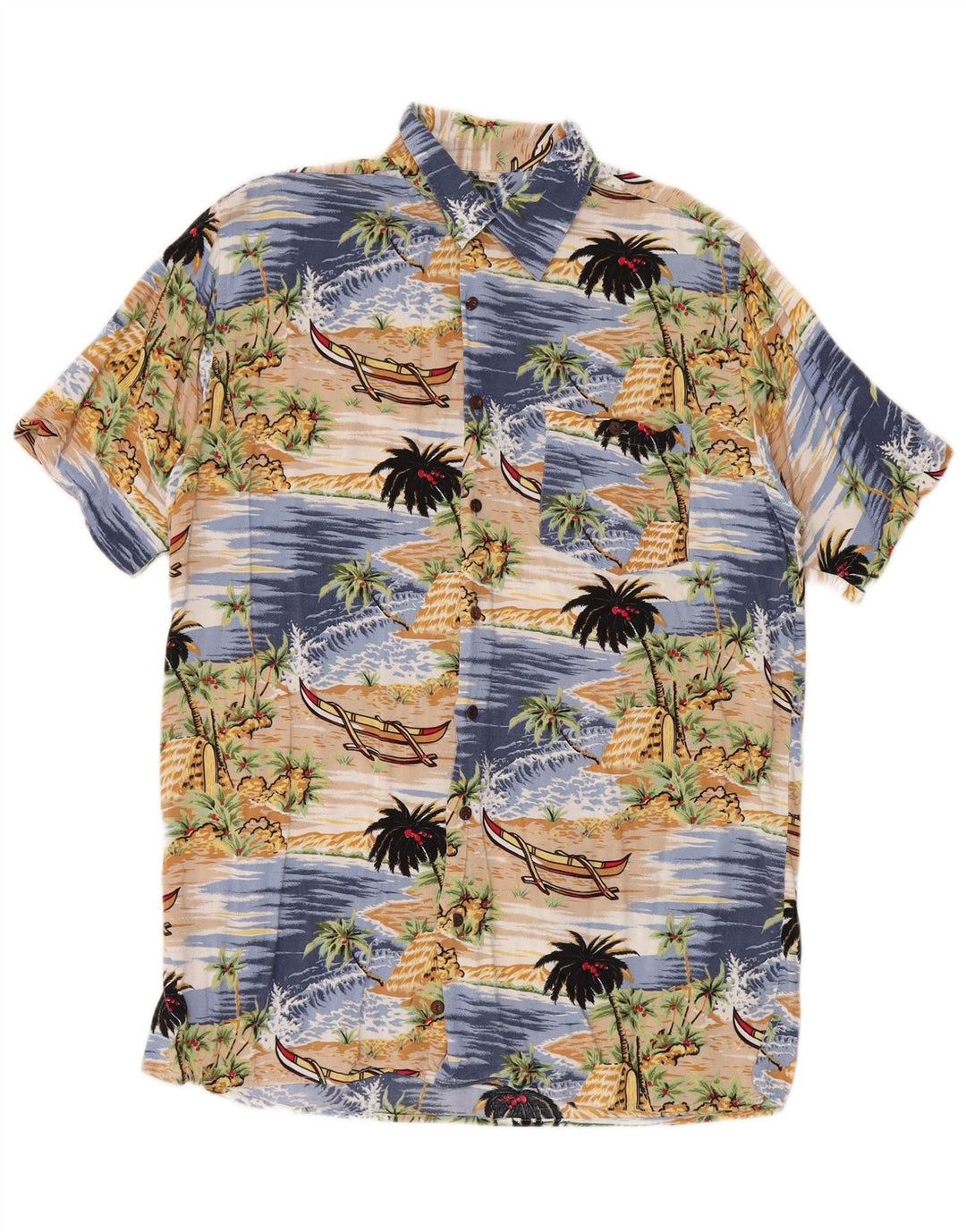 Randy River Chemise à manches courtes pour homme Taille 39/40 Bleu moyen Viscose hawaïenne