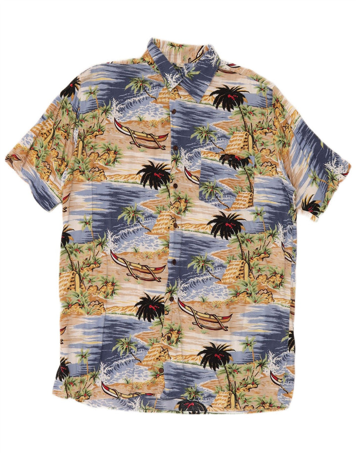 Randy River Chemise à manches courtes pour homme Taille 39/40 Bleu moyen Viscose hawaïenne