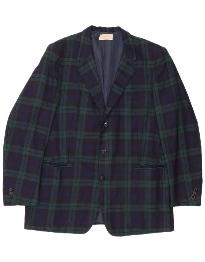 AQUASCUTUM Veste blazer à 3 boutons pour homme UK 40 Grand carreaux bleu marine