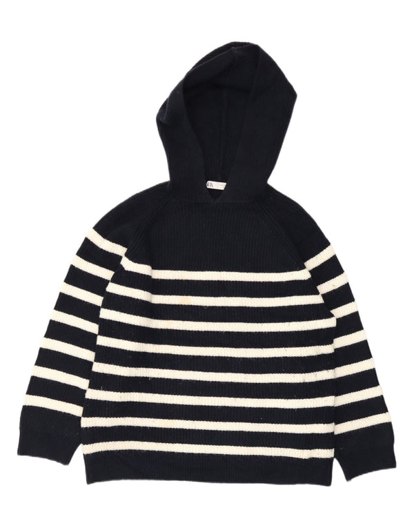 Zara Pull surdimensionné à capuche pour femme UK 10 Petit bleu marine rayé