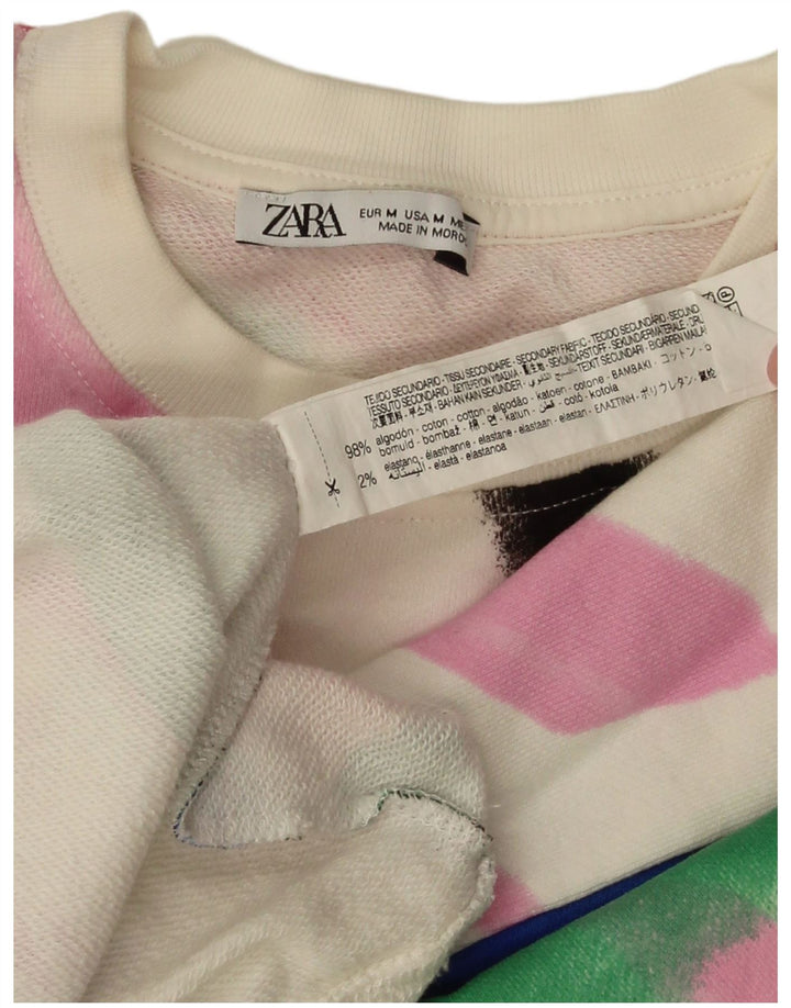 Zara Sweat-shirt surdimensionné graphique pour femme UK 14 Medium Blanc Floral