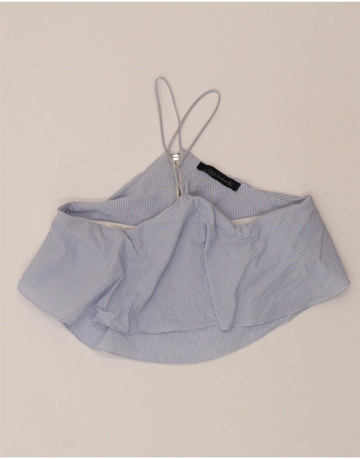 Zara Womens Crop Halter Top UK 12 Bleu Moyen Rayé