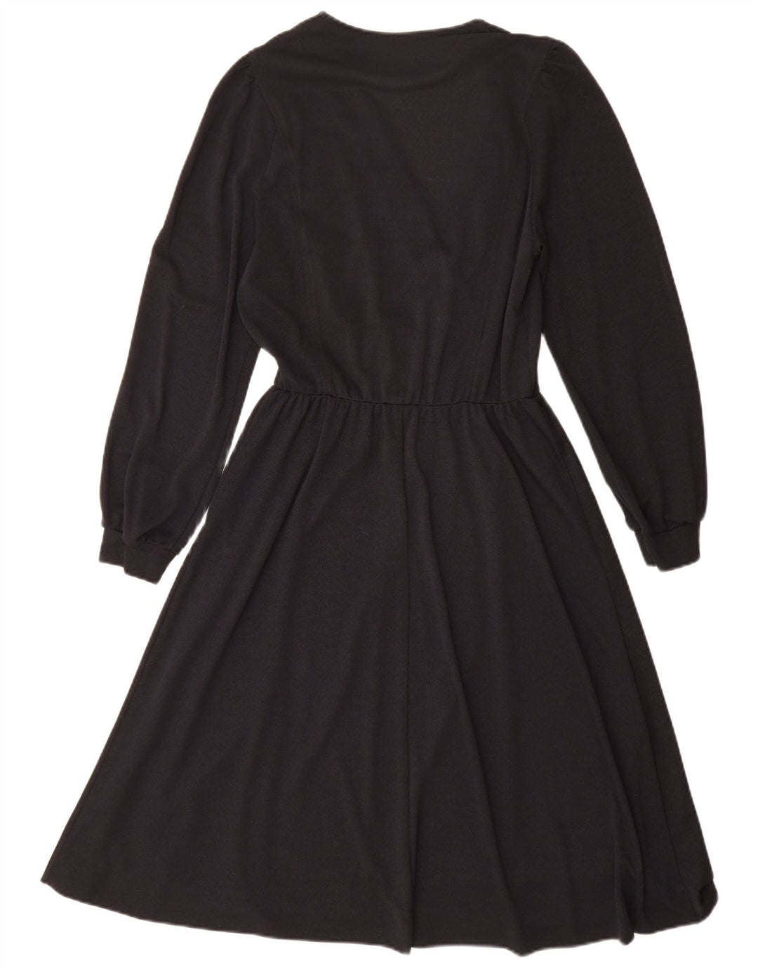 vintage Femme Robe portefeuille à manches longues UK 14 Moyen Noir