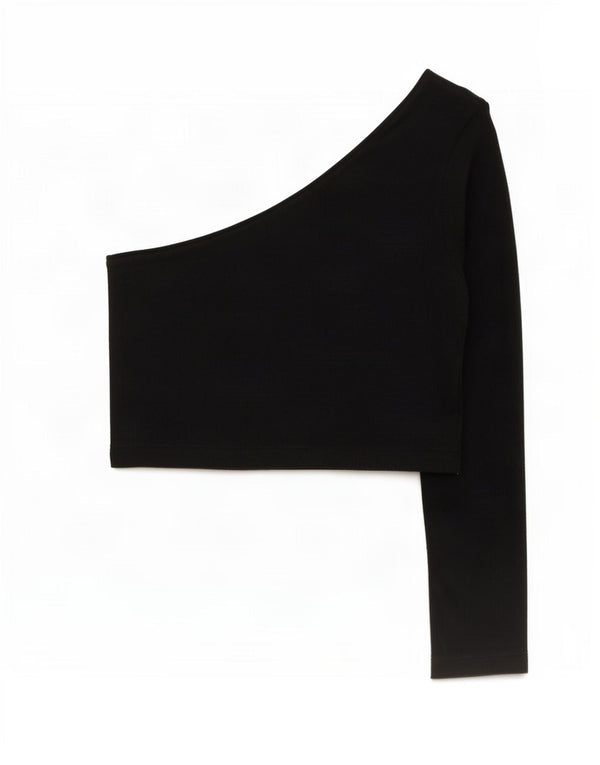 Zara Womens Top court à une épaule UK 8 Small Noir