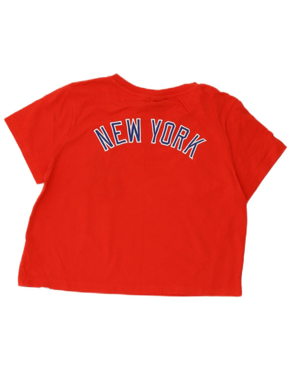 Majestic Womens New York Yankees Crop Graphic T-Shirt Top UK 14 Rouge Moyen