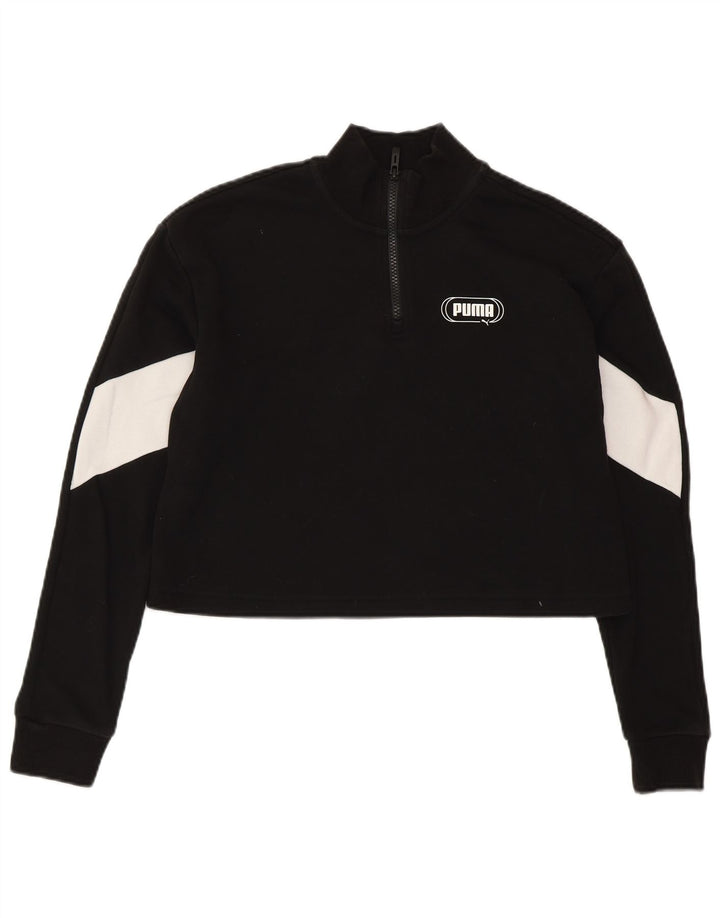 PUMA Sweat-shirt court surdimensionné pour femme UK 6 XS Noir Colorblock