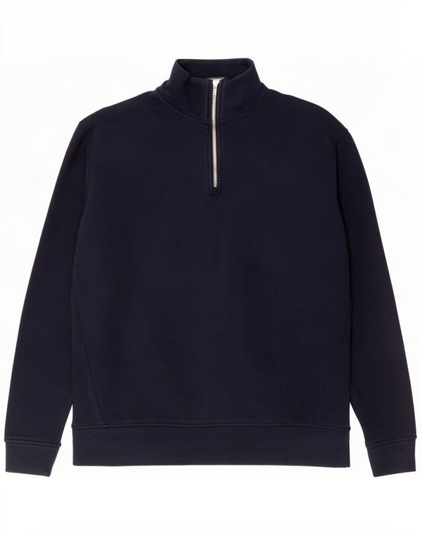 Zara Homme Zip Neck Sweatshirt Jumper Moyen Bleu Marine Polyester