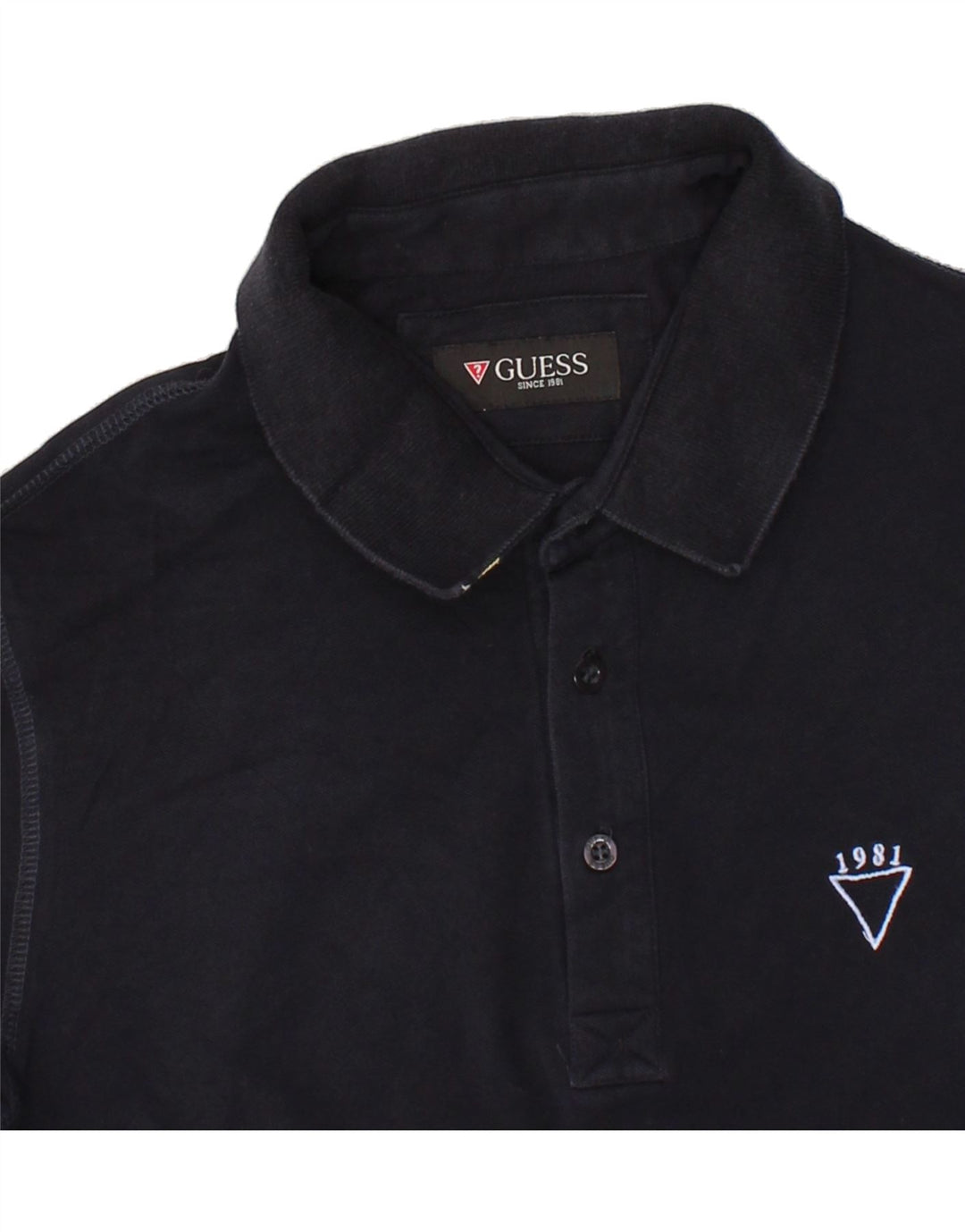 GUESS Mens Polo Shirt Medium Navy Blue Cotton Vintage Guess and Second-Hand Guess from Messina Hembry 